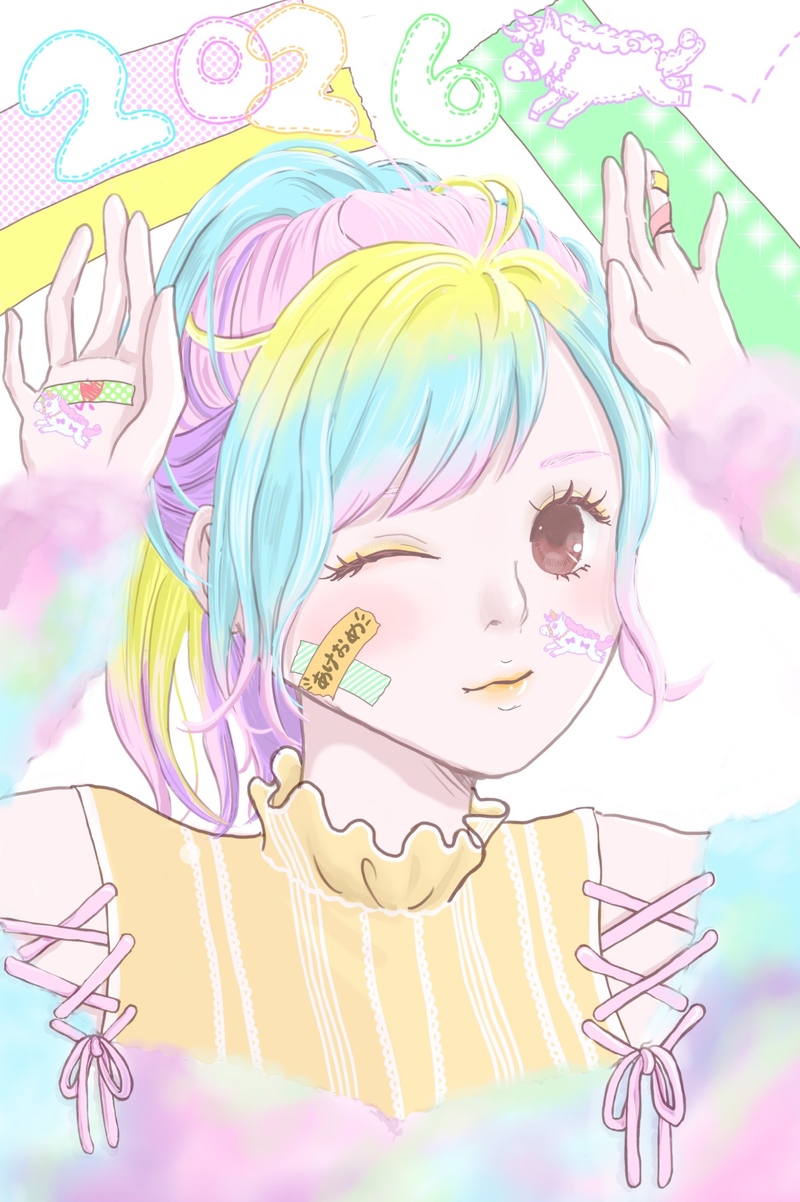 #オリジナル#ガールズイラスト#パステルカラー#お正月