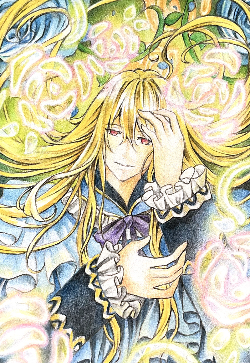 #アナログイラスト#色鉛筆#イラスト#創作#長髪男子