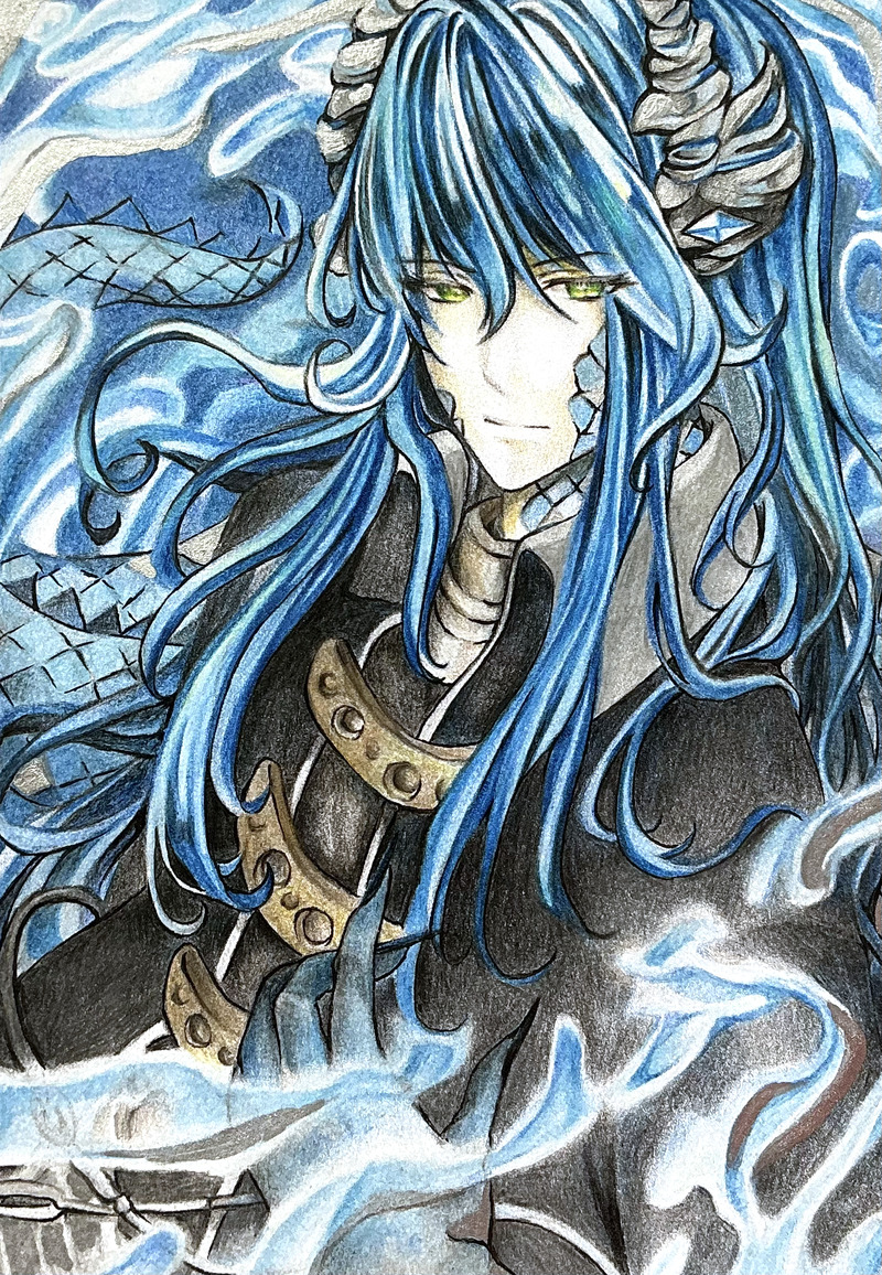 #創作#イラスト#色鉛筆#人外#創作男子