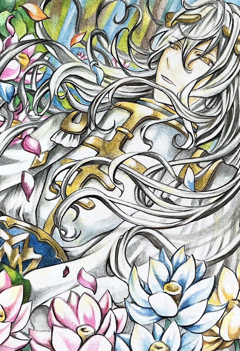 #長髪男子#創作男子#色鉛筆#イラスト